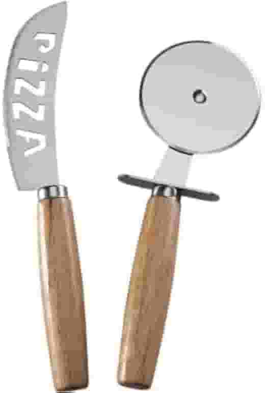 Kit Cortador de Pizza Profissional com Faca e Roda de Aço Inox – Cabo de Madeira Ergonômico, Ideal para Massas, Pizzas e Pastel – Utensílio de Cozinha Gourmet