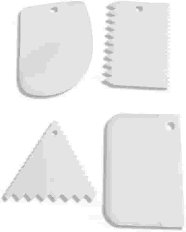 Kit Espátulas Decorativas para Bolo, 4 Peças, Branco, Plástico, Raspadores para Confeitaria, Massas e Wave Cake