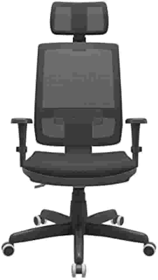 Cadeira Presidente Brizza Giratória BackSystem NR17 com Braço 3D Assento Poliéster Plaxmetal Preta