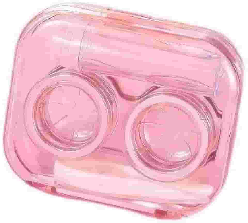 Pacote com 2 lindos conjuntos de estojo de lentes de contato, essenciais de viagem transparentes com kit de ferramentas removedoras e frasco de solução, caixa de armazenamento de lentes de contato