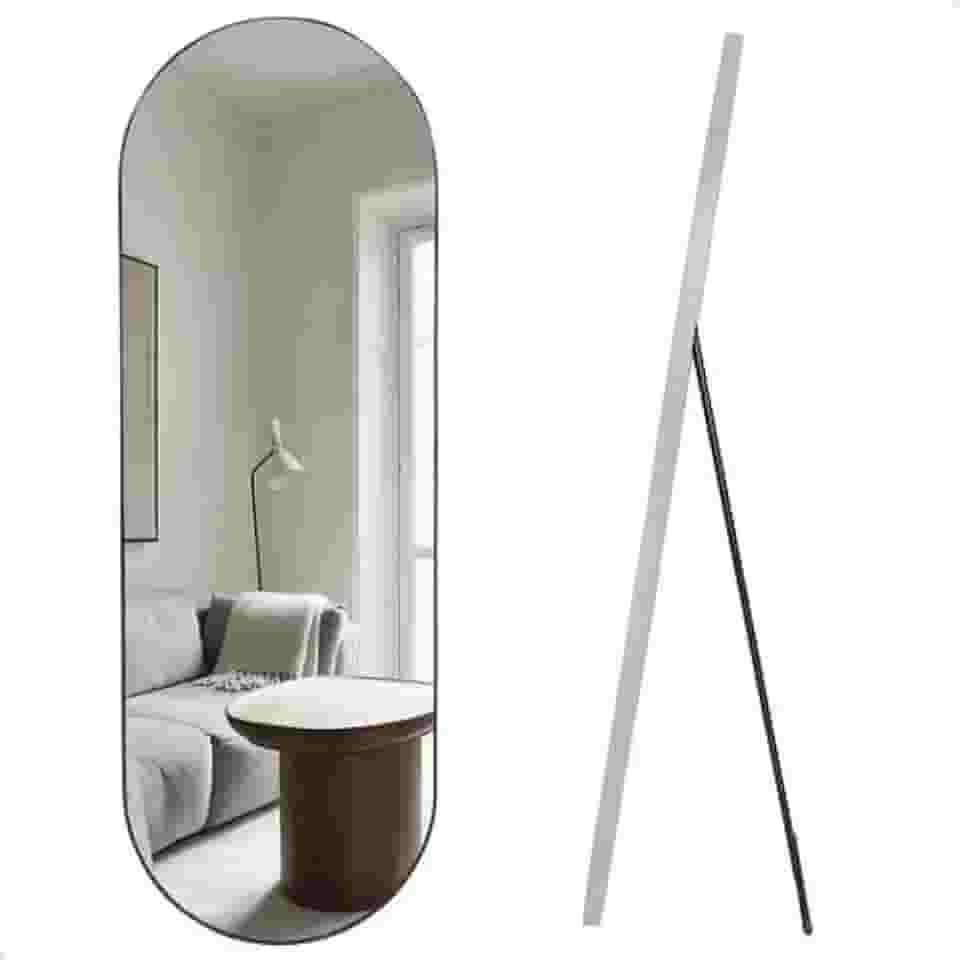 Espelho Orgânico Pílula 150x50 Estilo Pinterest com Suporte de Chão (Gelo)