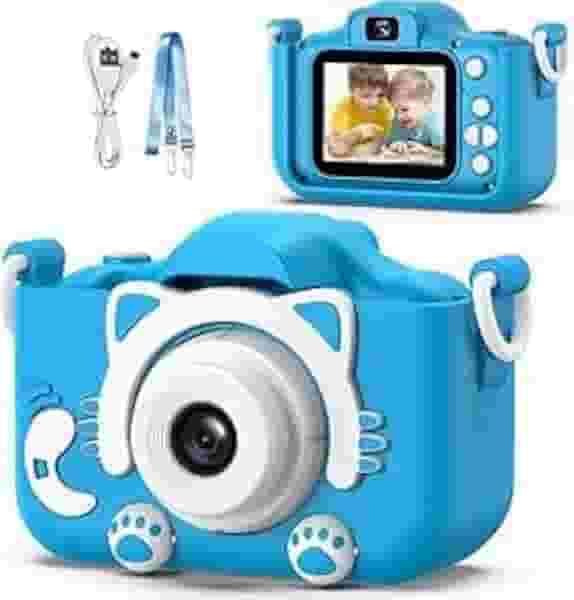 Câmera Digital Infantil Azul – Portátil, Recarregável, com Tela LCD, Jogos e Vídeo HD – Antichoque, Fácil de Usar – Presente Criativo para Crianças 4 a 12 Anos (Azul)