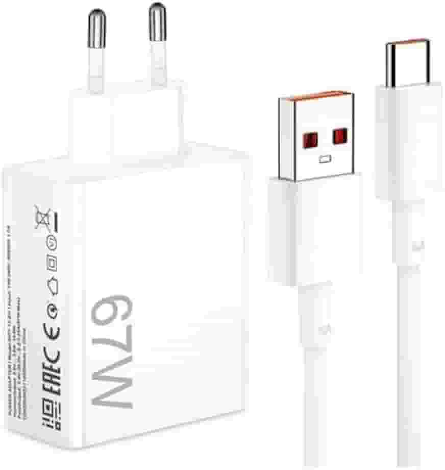 Carregador Turbo com Cabo USB-C, 67W, Branco, Plástico, Carregamento Rápido, Compacto, para Xiaomi e Smartphones com Entrada USB-C
