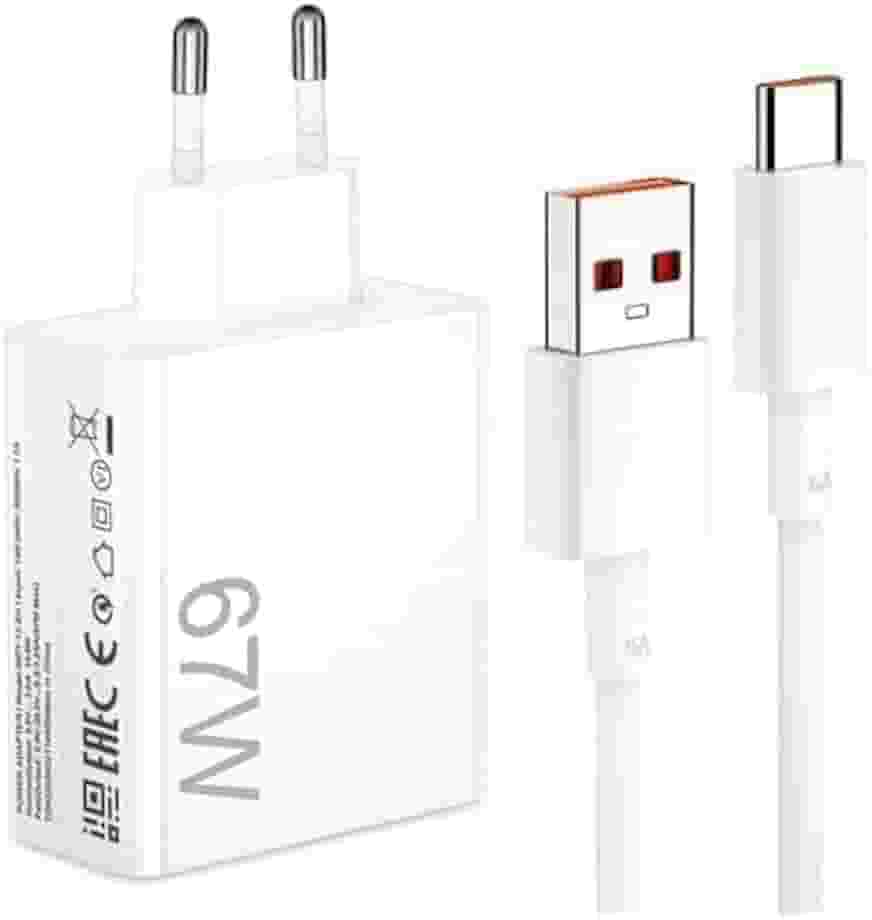 Carregador Turbo com Cabo USB-C, 67W, Branco, Plástico, Carregamento Rápido, Compacto, para Xiaomi e Smartphones com Entrada USB-C