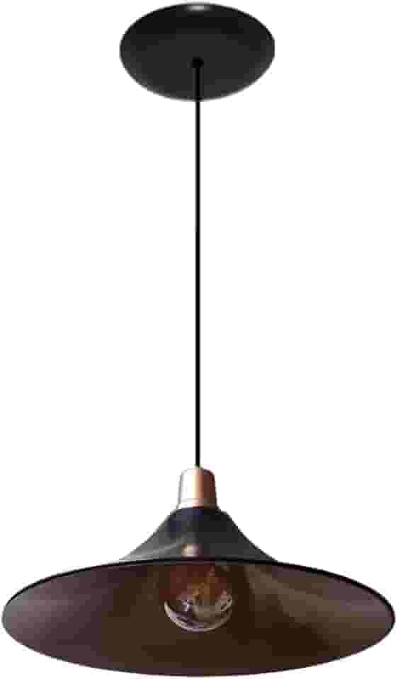 Luminária Pendente Modelo Chapéu Chines - ideal para mesa de jantar, mesa de sinuca, bilhar, sala - Cor Preto com Cobre