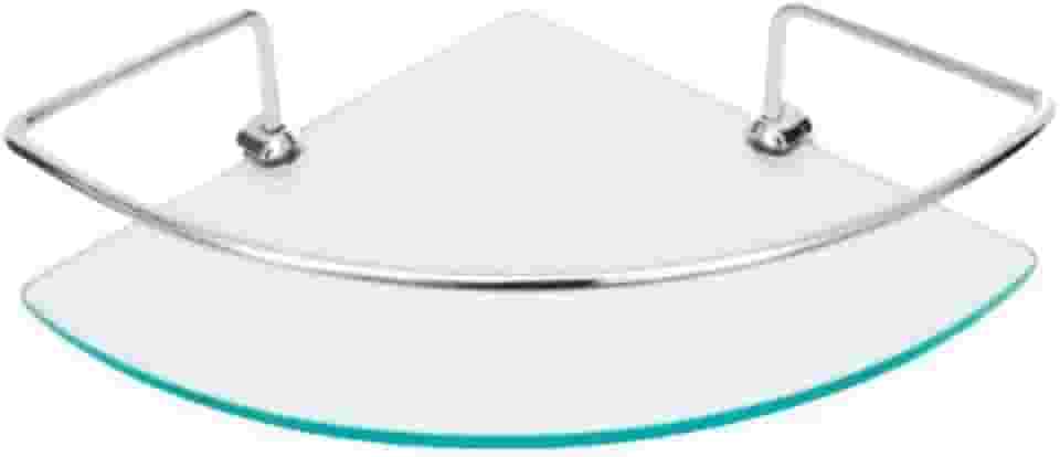 Prateleira de Canto para Banheiro, Vidro 6mm com Suporte de Alumínio Cromado, 29x20cm, Porta Shampoo Cantoneira