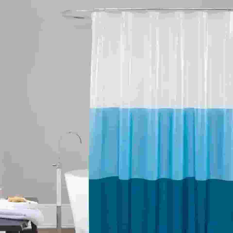 Cortina Box Para Banheiro PVC 198x180cm Antimofo - Faixas Azul