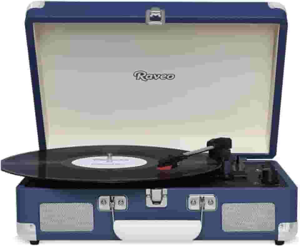 Vitrola Toca Discos Vinil Retro Bluetooth Usb Auxiliar Reproduz E Grava Em Mp3 Bivolt Vintage Azul Raveo Sonetto Chrome Chrome Navy