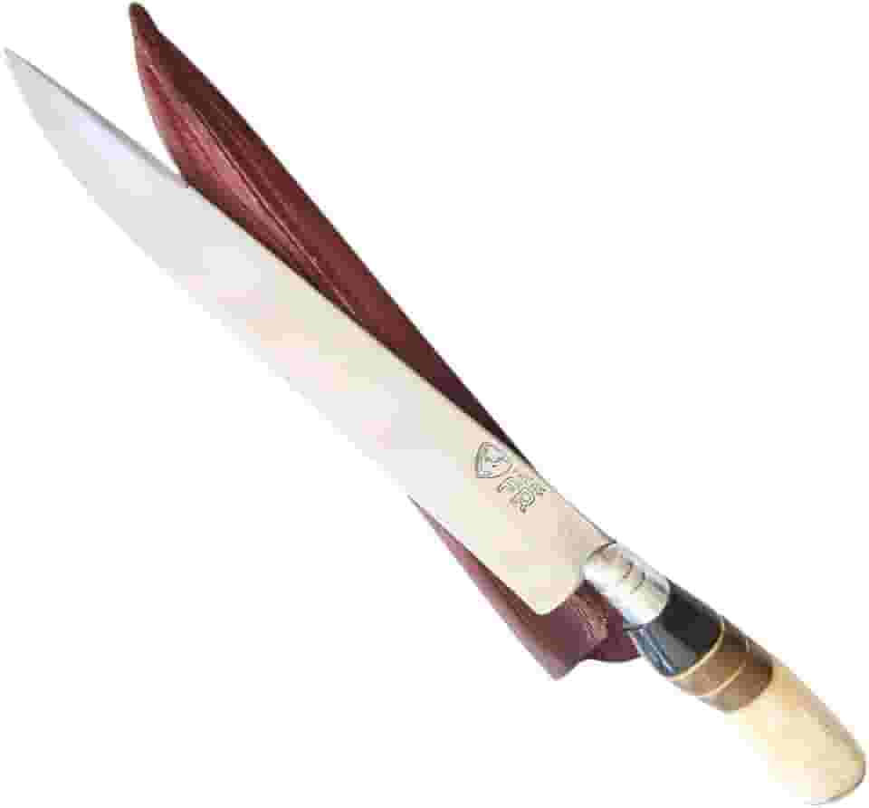 Faca Artesanal Churrasco 10” Aço Carbono Full Tang FACAS FR – Cabo de Osso, Madeira e Chifre com Bainha Couro – Corte Profundo, Precisão BBQ, Produção Nacional