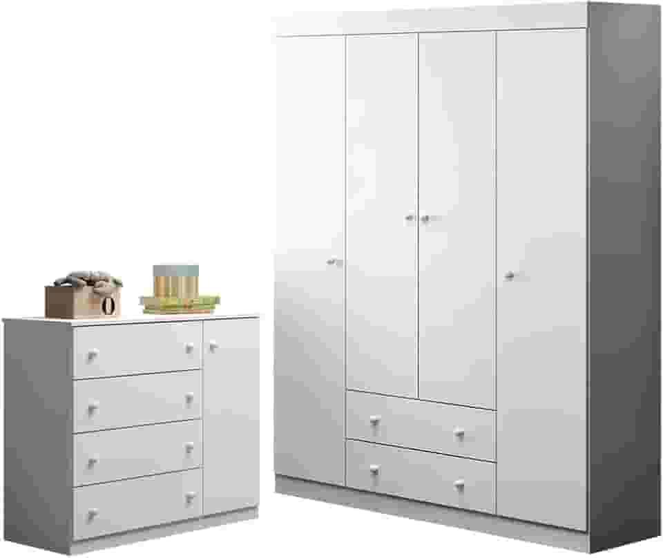 Quarto de Bebê Helena Phoenix Baby Roupeiro + Cômoda Branco