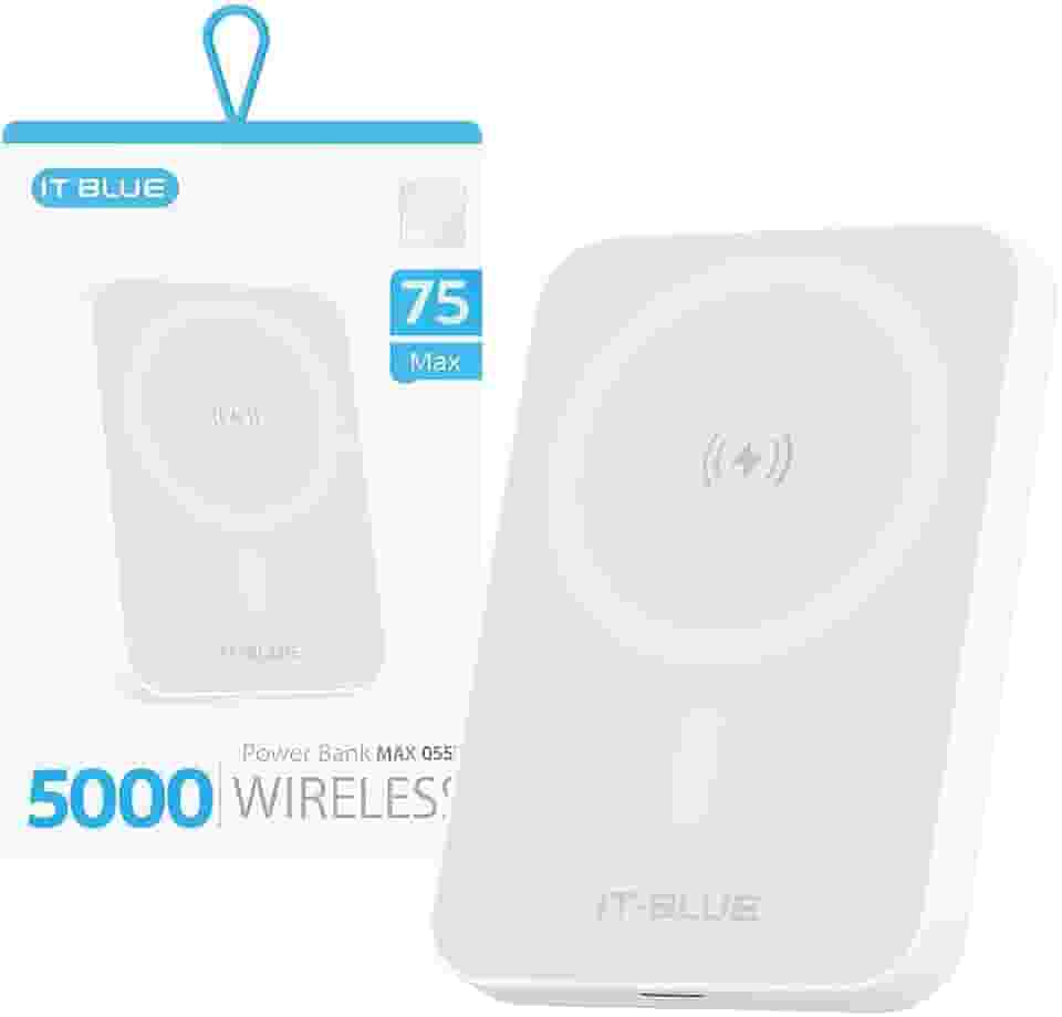 Power Bank Indução 5.000mAh Turbo, Carregador Portátil Magnético, Carregamento Ultra Rápido, Leve e Compacto, Compatível Com Todo Celular Com Carregamento Mag - Linha Premium - Branco