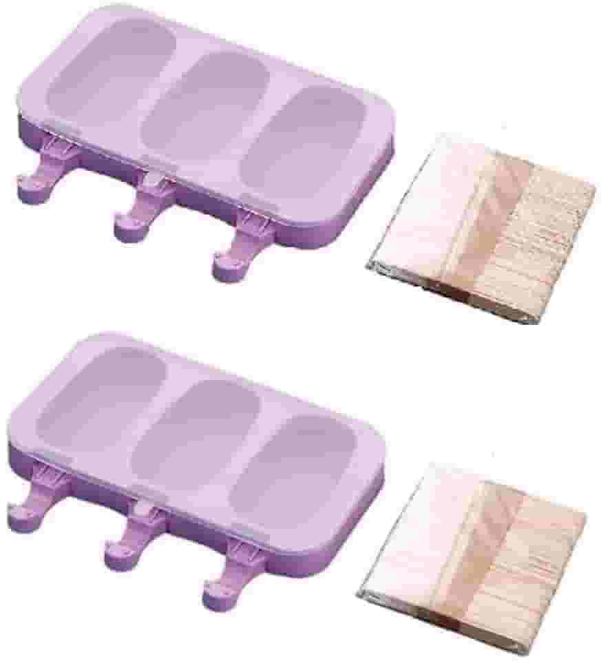 Kit 2 Forma Para Picolé Sorvete Caseiro Silicone + 100 Palitos Tampa DM SHOPP