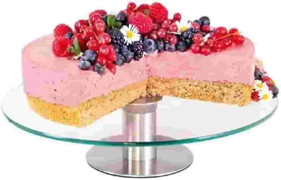 Boleira Bailarina Giratória 30cm – Tampo de Vidro Temperado e Base em Aço Inox para Confeitar