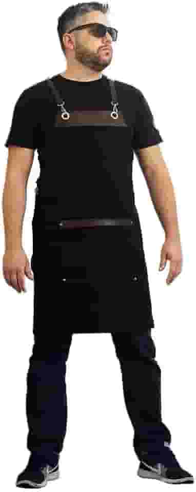 Avental Cozinheiro Churrasqueiro Restaurante Barista, Couro Legítimo, Rústico, one size fits all, Preto