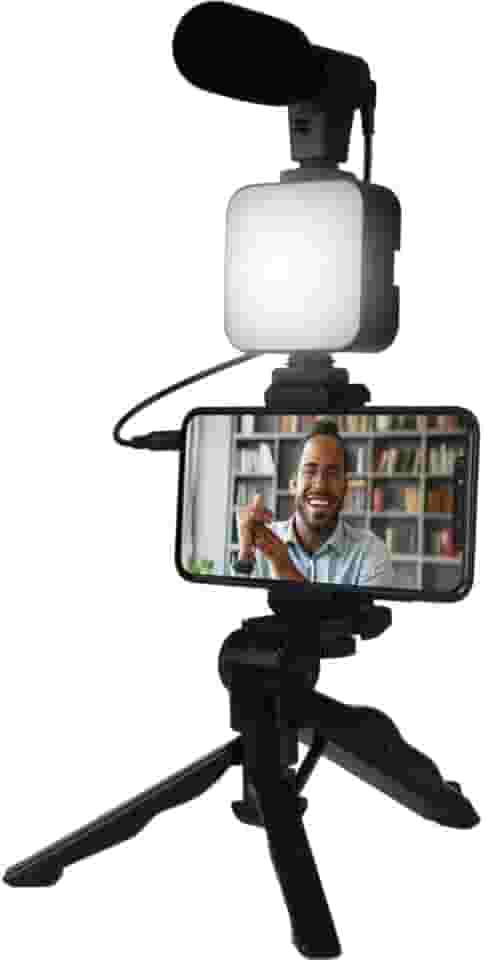 Kit Gravação Completo c/Tripé, Luz LED, Suporte Celular – Ideal para Vlogs, Vídeos e Lives Profissionais
