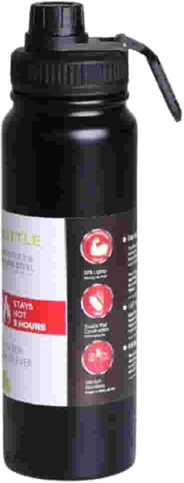 Garrafa de Água Térmica Inox 800ml Esportiva com Alça Parede Dupla Isolada a Vácuo Antivazamento Garrafinha Academia Fitness Corrida Esportes Escritório Aço Inox (Preto)