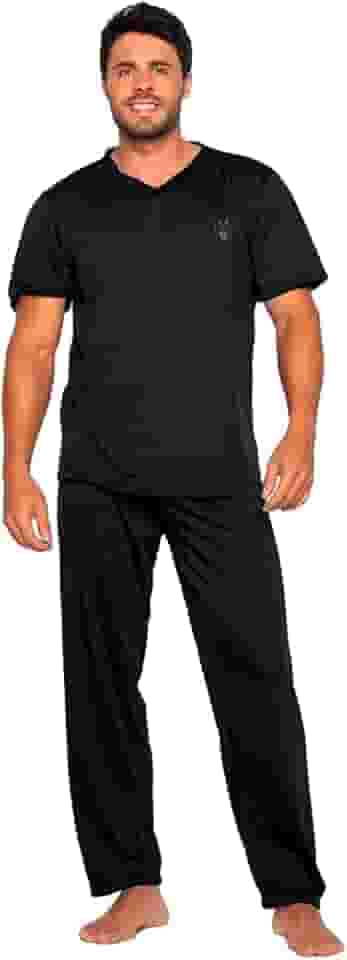 Pijama Liso Confortável Masculino Manga Curta Malha Traje de Dormir Elegante Inverno