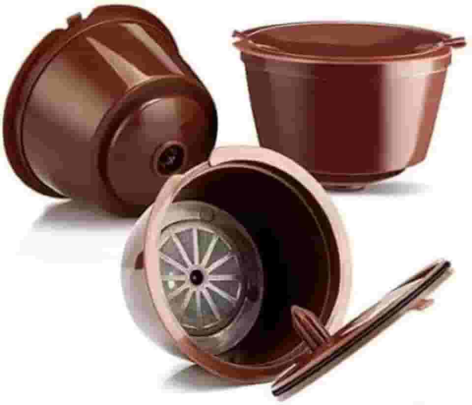 Cápsulas Reutilizável Regarregável Kit com 3 - Compatível para Cafeteiras Dolce Gusto - Filtro de café reaproveitável + Colher de Medida + Pincel de Limpeza, para uso Máquina de Café Dolce Gusto