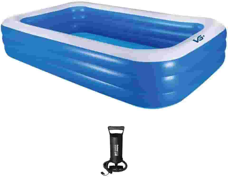 VG PLUS, Piscina Inflável Retangular Azul 1.500 Litros 305 Cm Pvc Com Bomba Vg+
