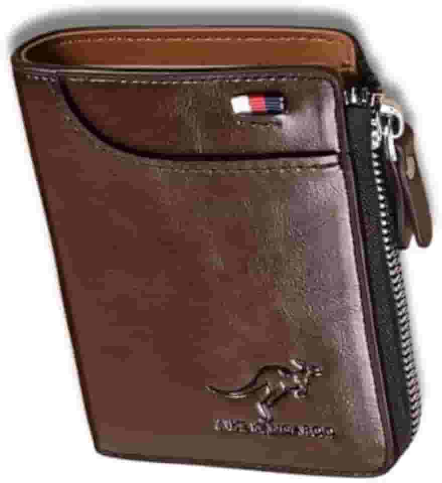 Carteira Masculina de Couro Antifurto Blindagem RFID Blocked Original em Couro PU Marrom – Blindada, Sofisticada e Compacta 12x10cm