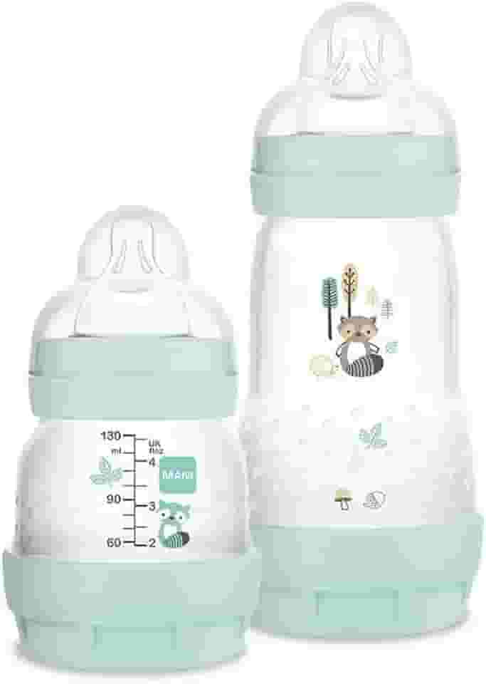 MAM Baby Kit 2 Mamadeiras Easy Start Starter Set Anticólica e Menos Bolhas de Ar, para Crianças 0+ Meses Autoesterilizável e com Bico de Silicone Skinsoft, Verde