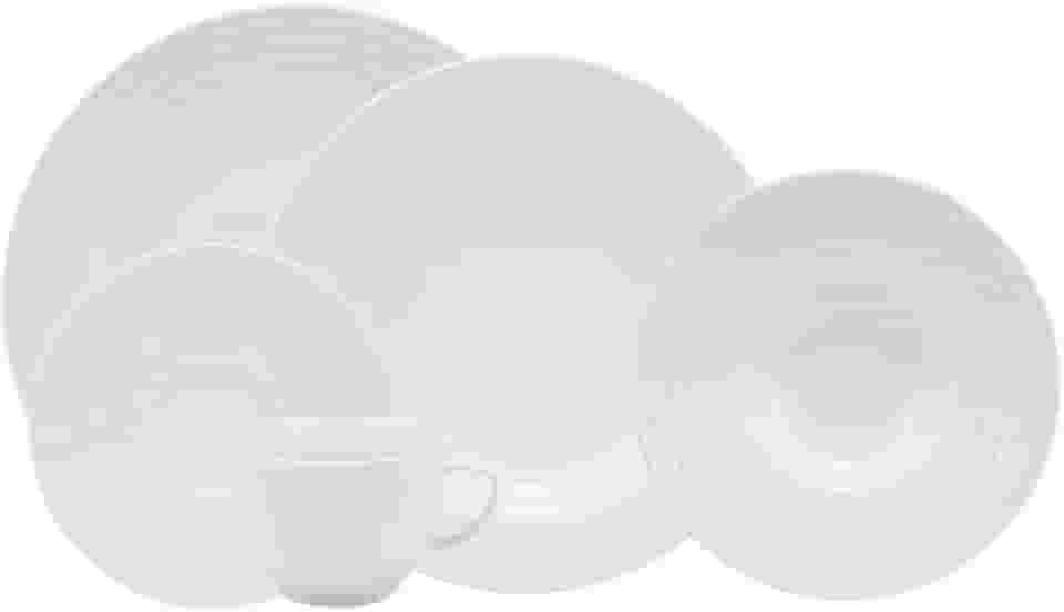 Serviço de Jantar e Chá 30 peças em Porcelana. Modelo Redondo com Relevo Arcos. Branca com Relevo. Fabricado pela Schmidt.