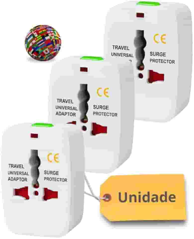 Unidade Adaptadores de Tomada Universal - Compatível com Mais de 150 Países, Bivolt, Compacto e Seguro para Viagens