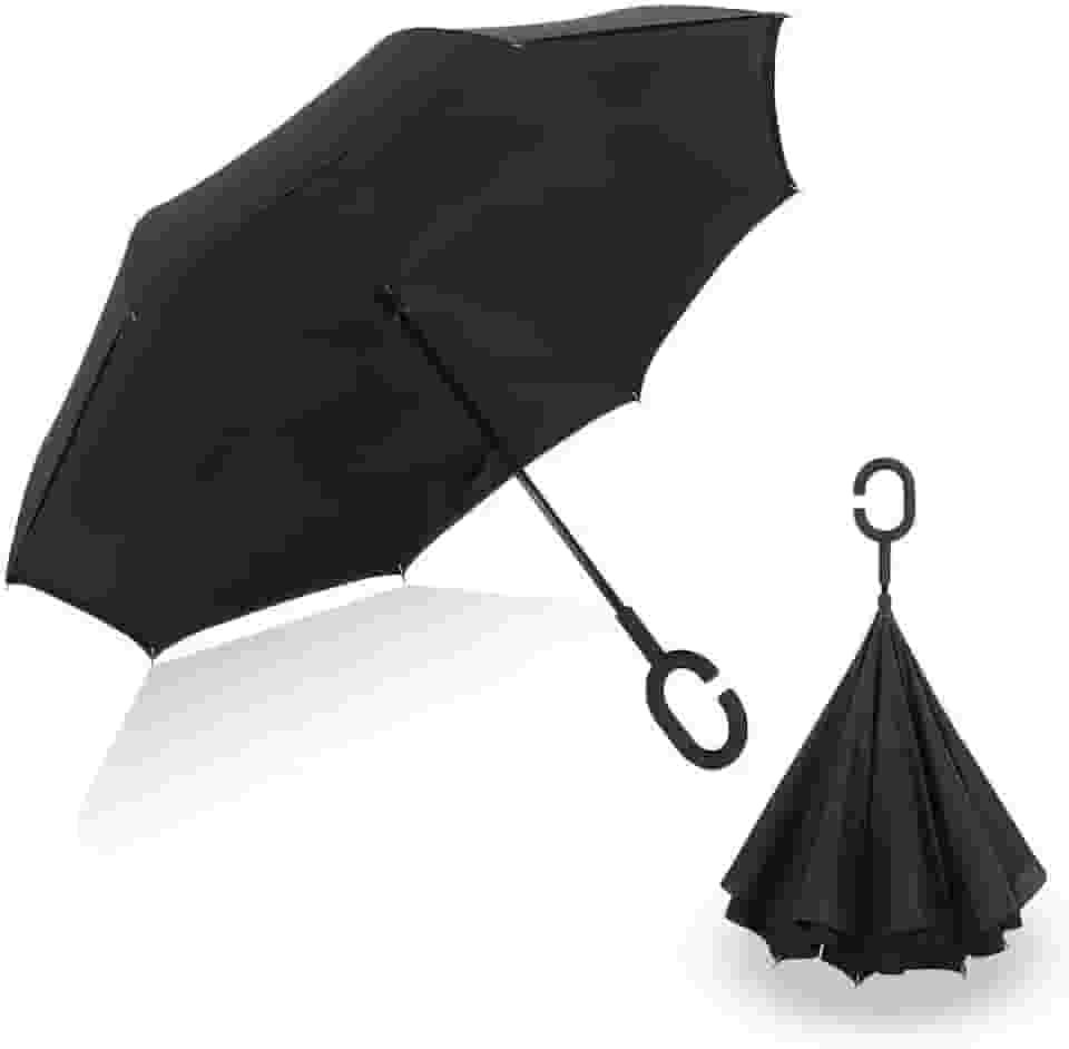 Guarda Chuva Invertido Sombrinha Abre Fecha ao Contrário Duplo Tecido Cor:Preto