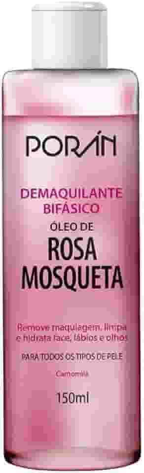 Demaquilante Bifásico Poran - Rosa Mosqueta 150ml - Remove Maquiagem à Prova D'água - Não Arde os Olhos, Hidratação