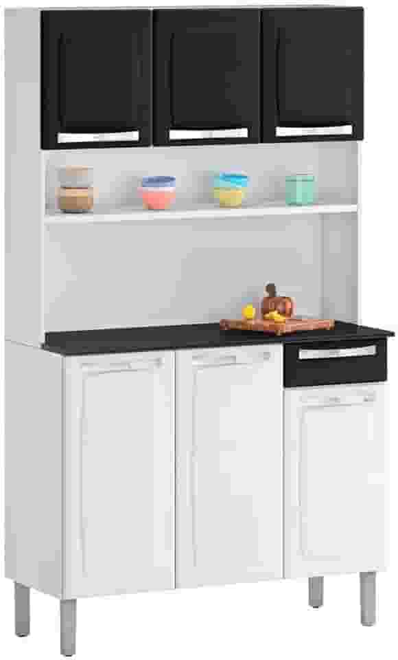 Kit Cozinhas Itatiaia Rose - 6 Portas e 1 Gaveta - Branco c/ Preto