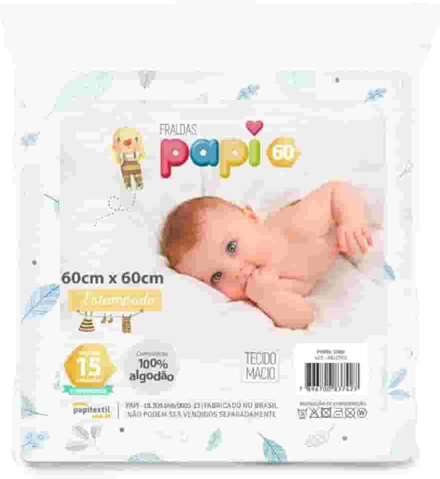 Fralda de Pano Tecido Duplo Rosa 60x60Cm Kit com 05 Un Papi Linha Premium M5 Armarinhos (Menino)