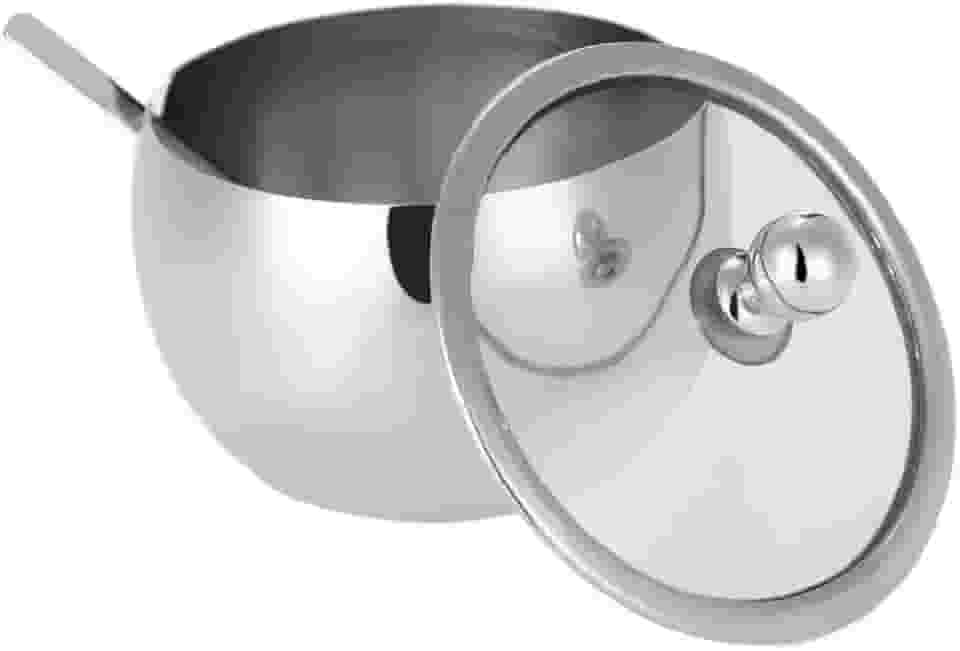 Açucareiro Em Aço Inox Com Tampa De Vidro E Colher Cozinha