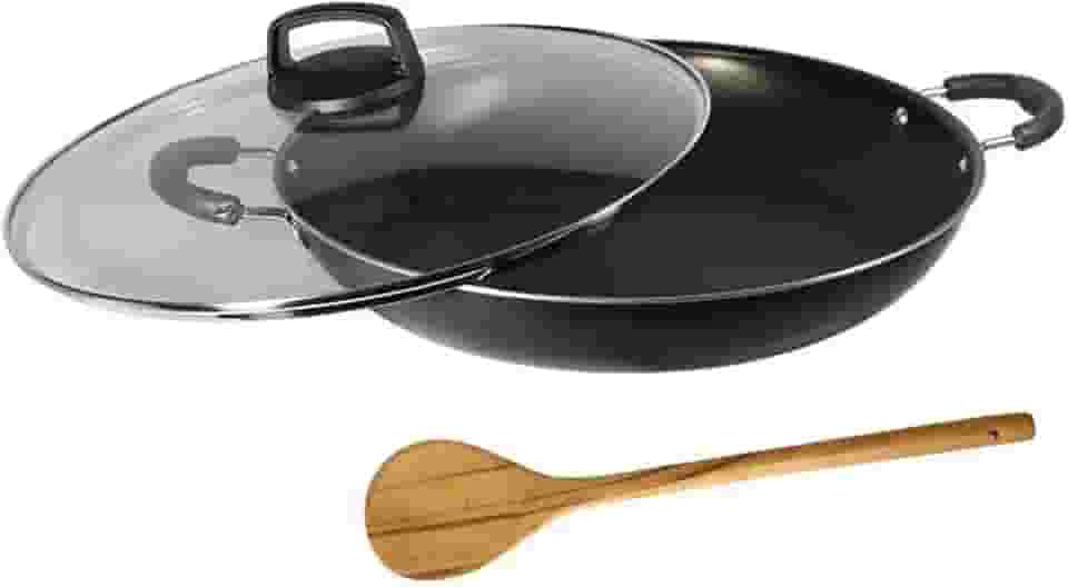 Paella Frigideira N30 Tacho Antiaderente Tampa Vidro - Preto