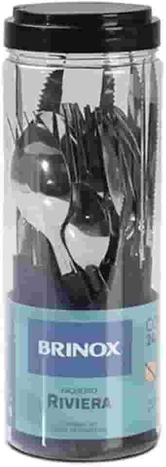 Brinox - Faqueiro 24 Peças em Aço Inox Riviera com Pote de Plástico - Preto