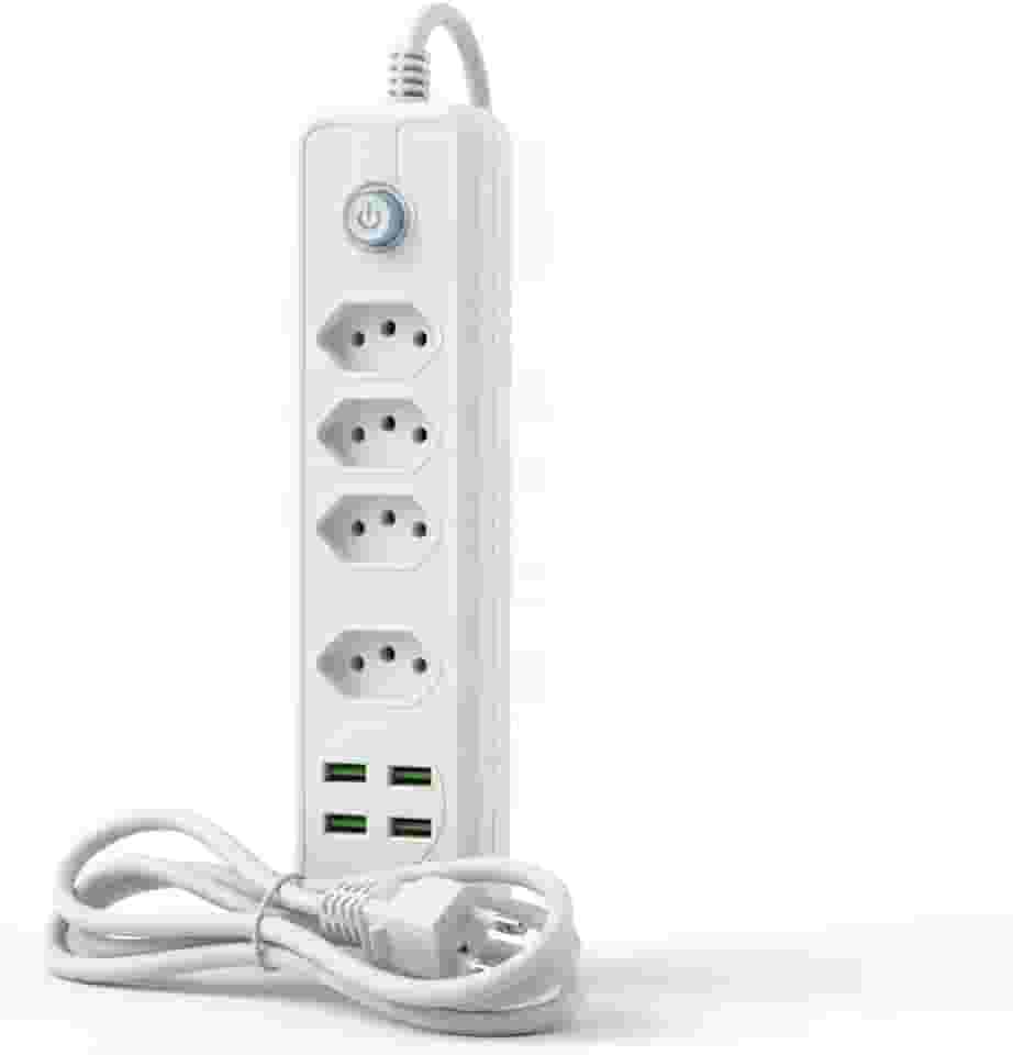 Filtro de Linha Premium 4 Tomadas e 4 Portas USB - Régua de Energia com Proteção Contra Surtos (DPS), Bivolt, Antichamas - Ideal para PC Gamer, Home Office e Escritório.