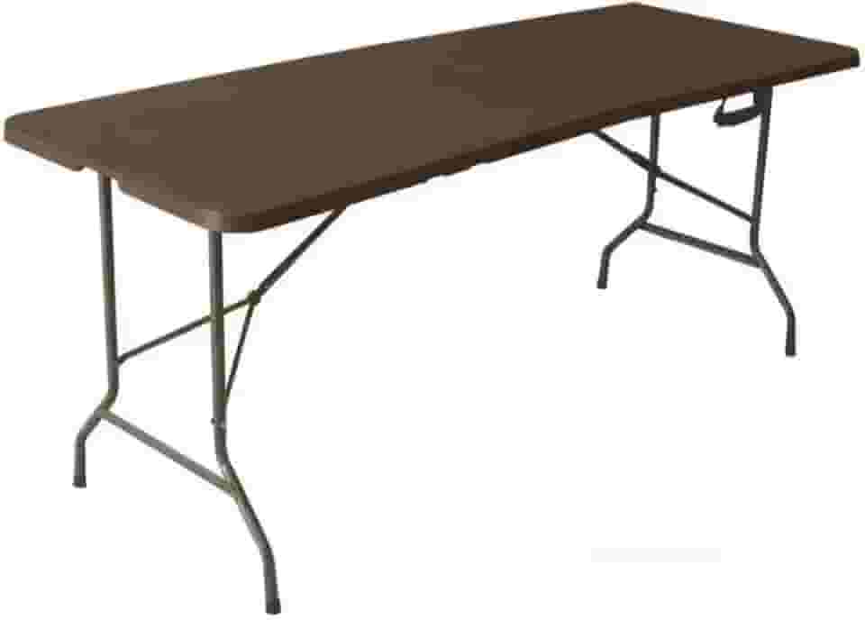 Mesa Dobrável Vira Maleta com Alça Portátil 1.80m Camping Pesca Jardim Área Externa Interna (Marrom)