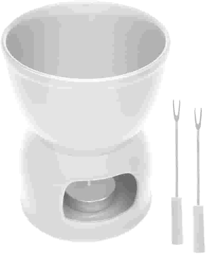WOLFF - Aparelho de Fondue 4 Peças de Porcelana para Duas Pessoas Branco 400ml - Para Chocolate e Queijo