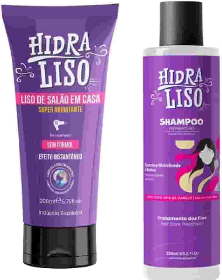 01 HidraLiso + 01 Shampoo - Liso de Salao em Casa, Alisante Para Cabelo Organico, Progressiva de Chuveiro Sem Formol