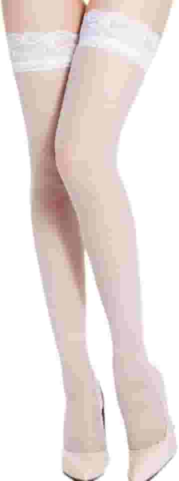 Meia-calça feminina de renda na altura da coxa, sedosa, semitransparente, chique, lingerie