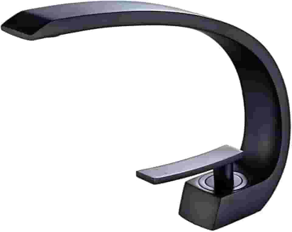 Torneira Monocomando Luxo para Banheiro, Design Curvo, 3 Cores Disponíveis, Misturador para Lavatório (Preto Fosco)
