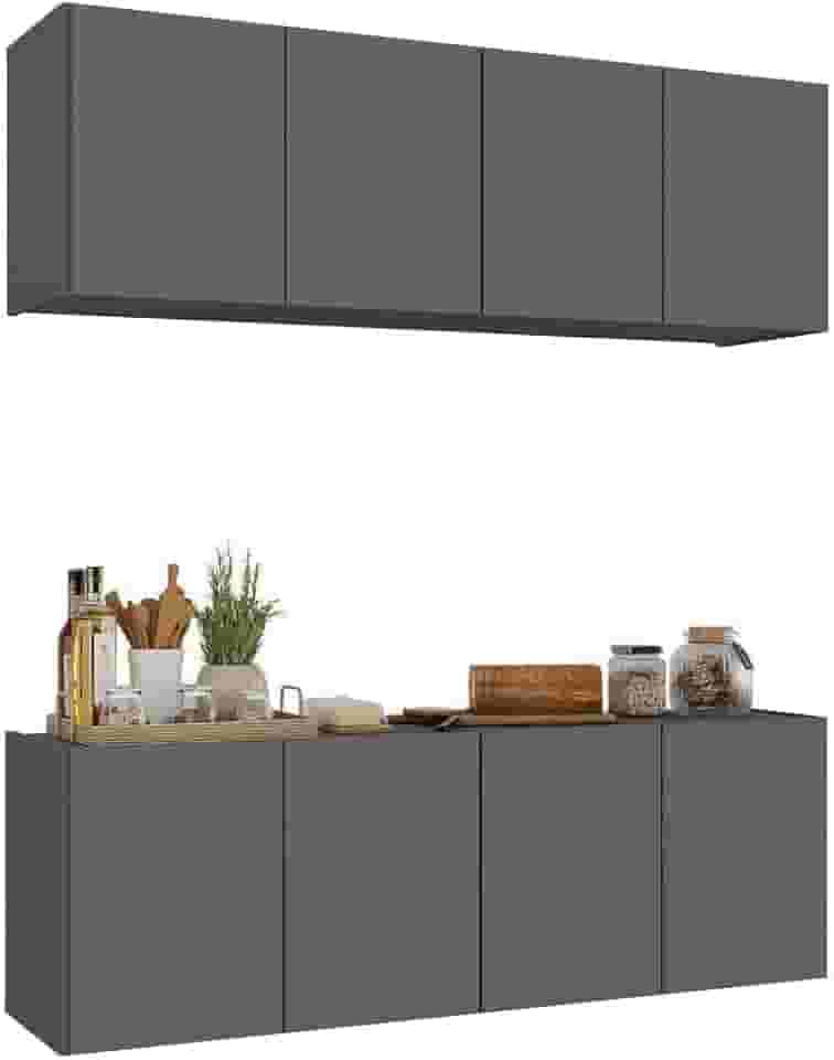 Kit Armário de Cozinha e Balcão 4 Portas Multimóveis Mp2161 Grafite