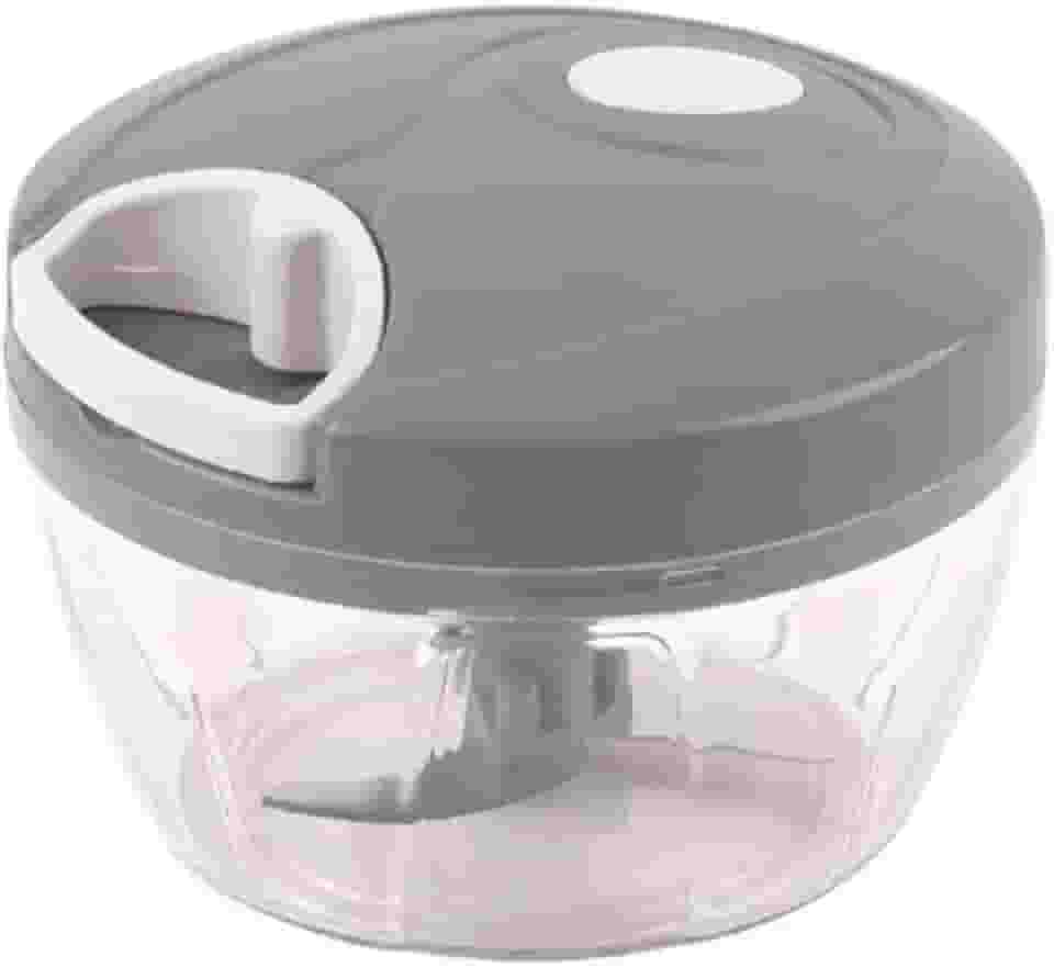 Mini Processador Alimentos Manual Triturador Cortador Mixer Com 3 Lâminas (Cinza)