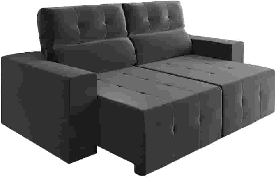 Sofá Retrátil e Reclinável 2m 3 Lugares Fênix Veludo Cinza