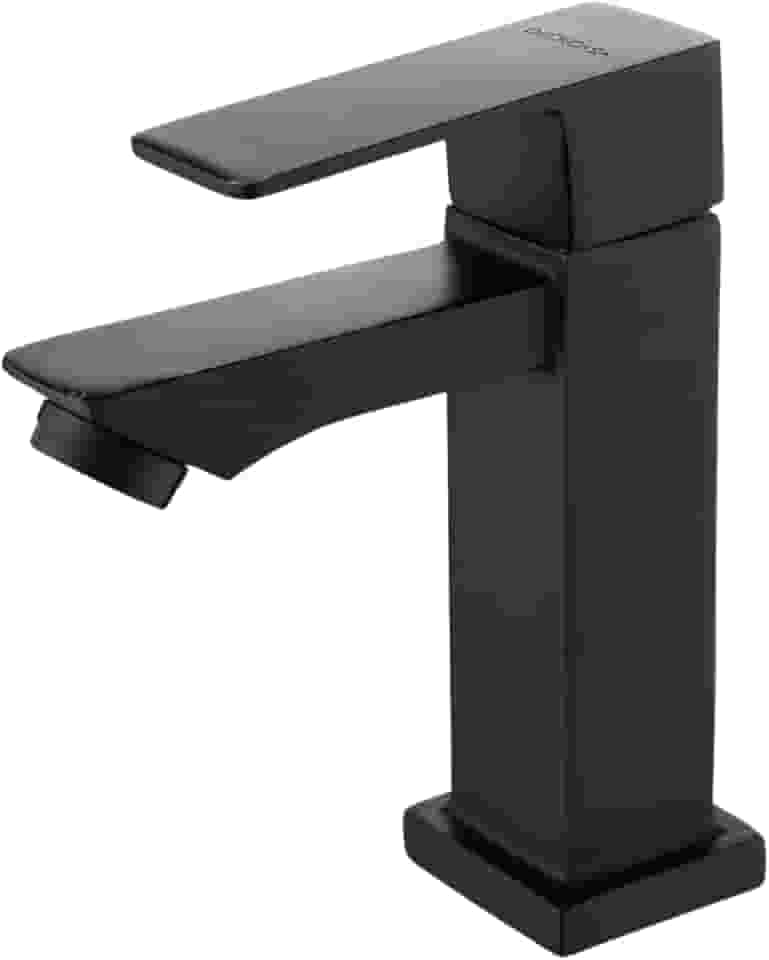 Torneira Banheiro Quadrado Luxo Moderna Lift estilo docol 1/4 de Volta Bica Baixa Cromada Espelhada Lavabo Aço Inox Alto Padrão Fria Preto Fosco Black Matte (Preto Fosco)