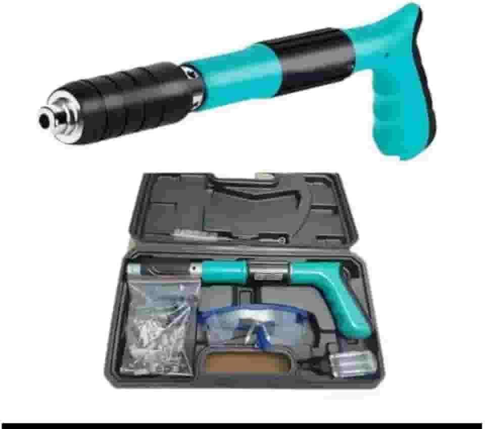 Kit Pistola de Fixação Finca Pino Ação Direta com 10 Pinos Óculos Proteção Maleta