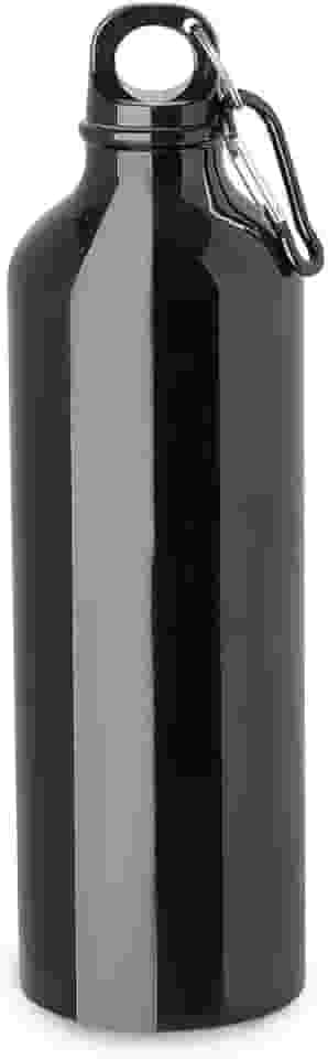 Garrafa de Água em Alumínio 750ml, Tampa Rosqueável com Mosquetão, Design Moderno, Multicolorido, para Água, 23cm x 6cm (Preto)