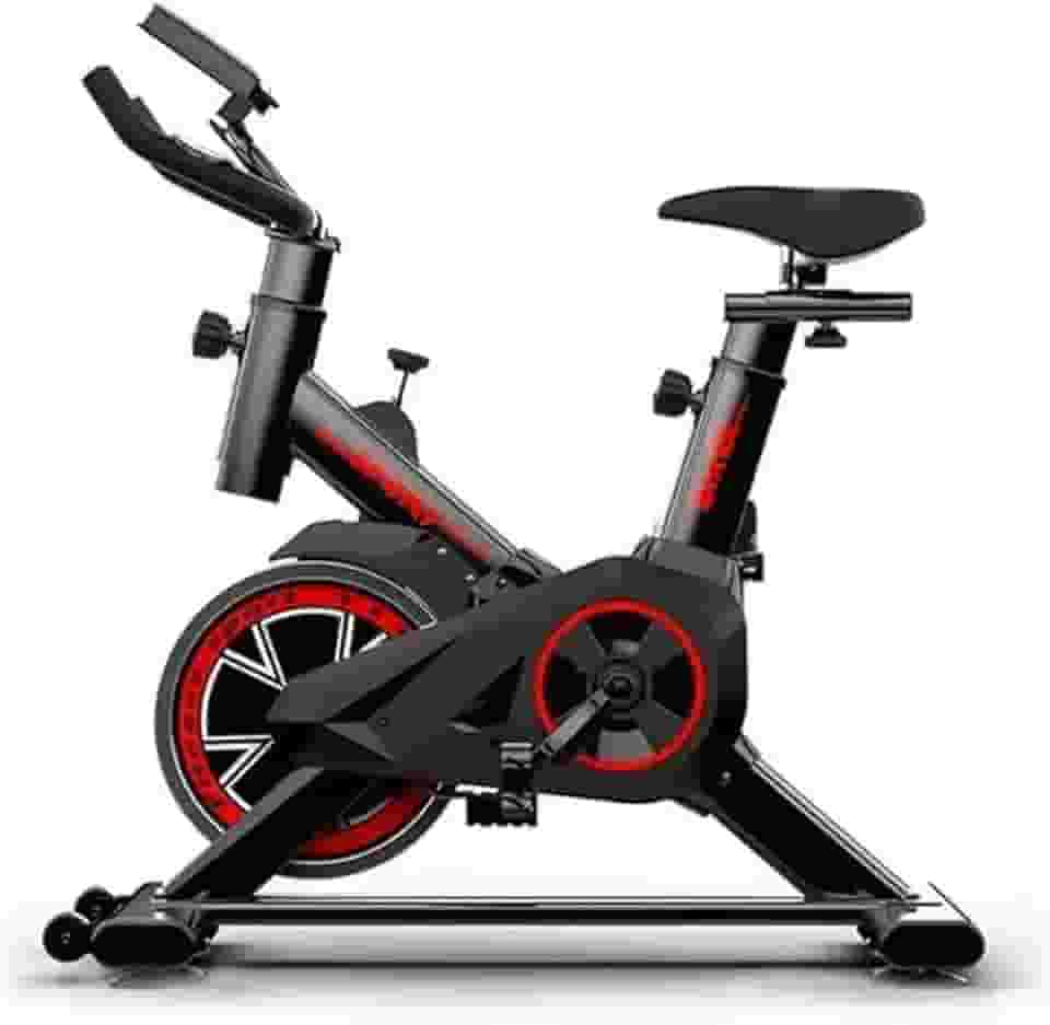 Bicicleta Ergométrica Spinning Magnética Premium Vertical Silenciosa – Assento Ajustável, Display LCD de Tempo/Calorias, Suporta 100kg cor Preta e Vermelha