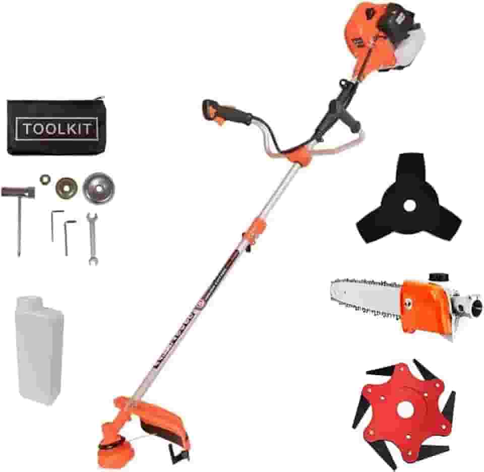 Roçadeira de Gasolina de 75CC, Motor de 2 Tempos com Potência de 3HP, Ideal para Trabalhos Intensivos, Lâmina/Disco 6 Pontas e Motopoda/Motosserra de Extensão Inclusos, Uso Profissional