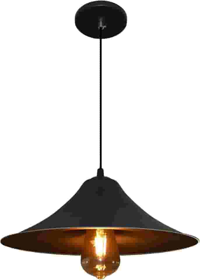 Lustre Pendente Modelo Prato - Ideal Para Mesa De Bilhar, Sinuca - Cor Preto e interior Preto - 110v/220v (bivolt)