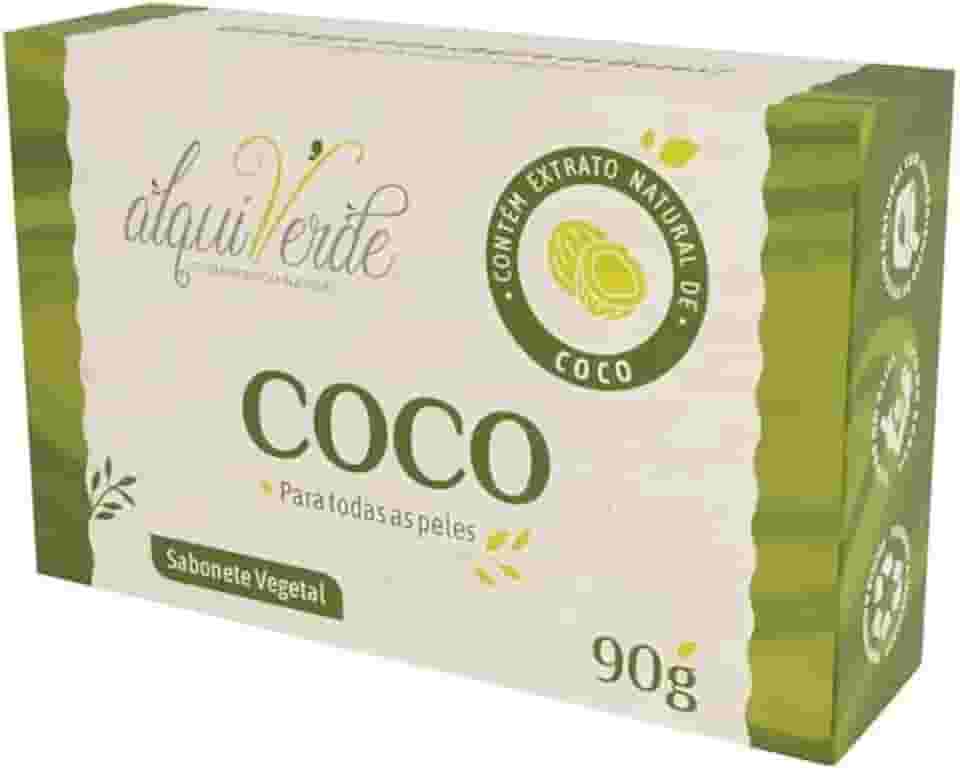 Kit 6 Unidades Sabonete Alquiverde Vegetal de Coco 90g Natural - Hidratante Limpeza Suave Pele Macia Vegano Artesanal Sem Parabenos Óleo de Coco Nutritivo Corpo e Rosto